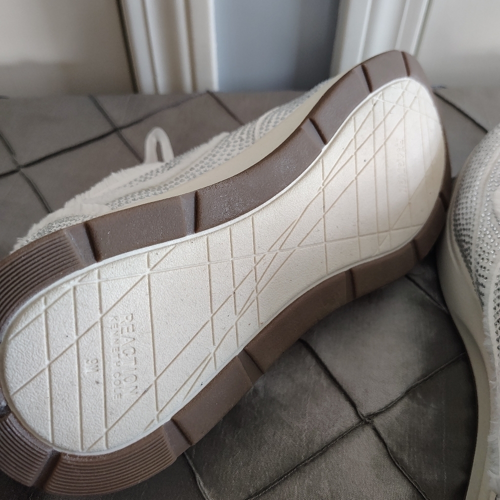 Reaction Kenneth Cole Take a Step White Sparkle Sneakers 9M - Picture 6 of 9